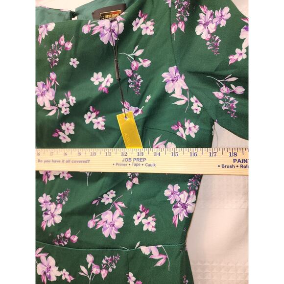 Alexia Admor Bubble Midi Dress Floral High Split Green Size 6 Long Sleeve 3476 - Picture 8 of 13